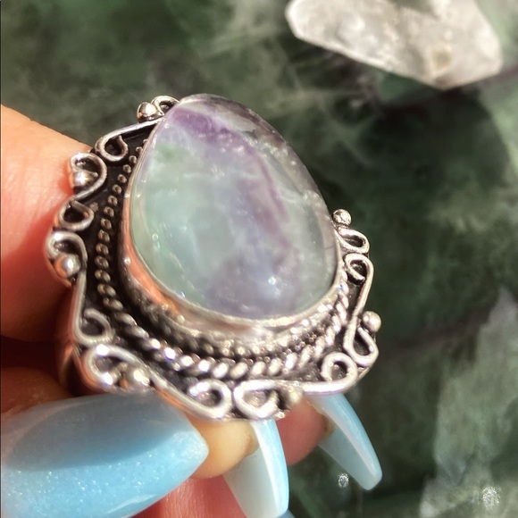 HUGE FLUORITE STERLING SILVER RING - Picture 4 of 12